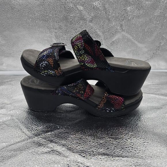 Dansko Sophie Slide Wedge Snakeskin Mosaic Rainbow Sandal Size 38 Adjustable - Picture 7 of 8